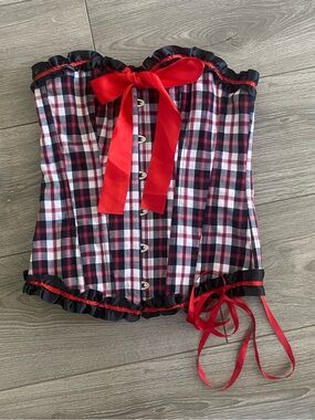 Adore Me Black Bustier corset with Red & White Trim